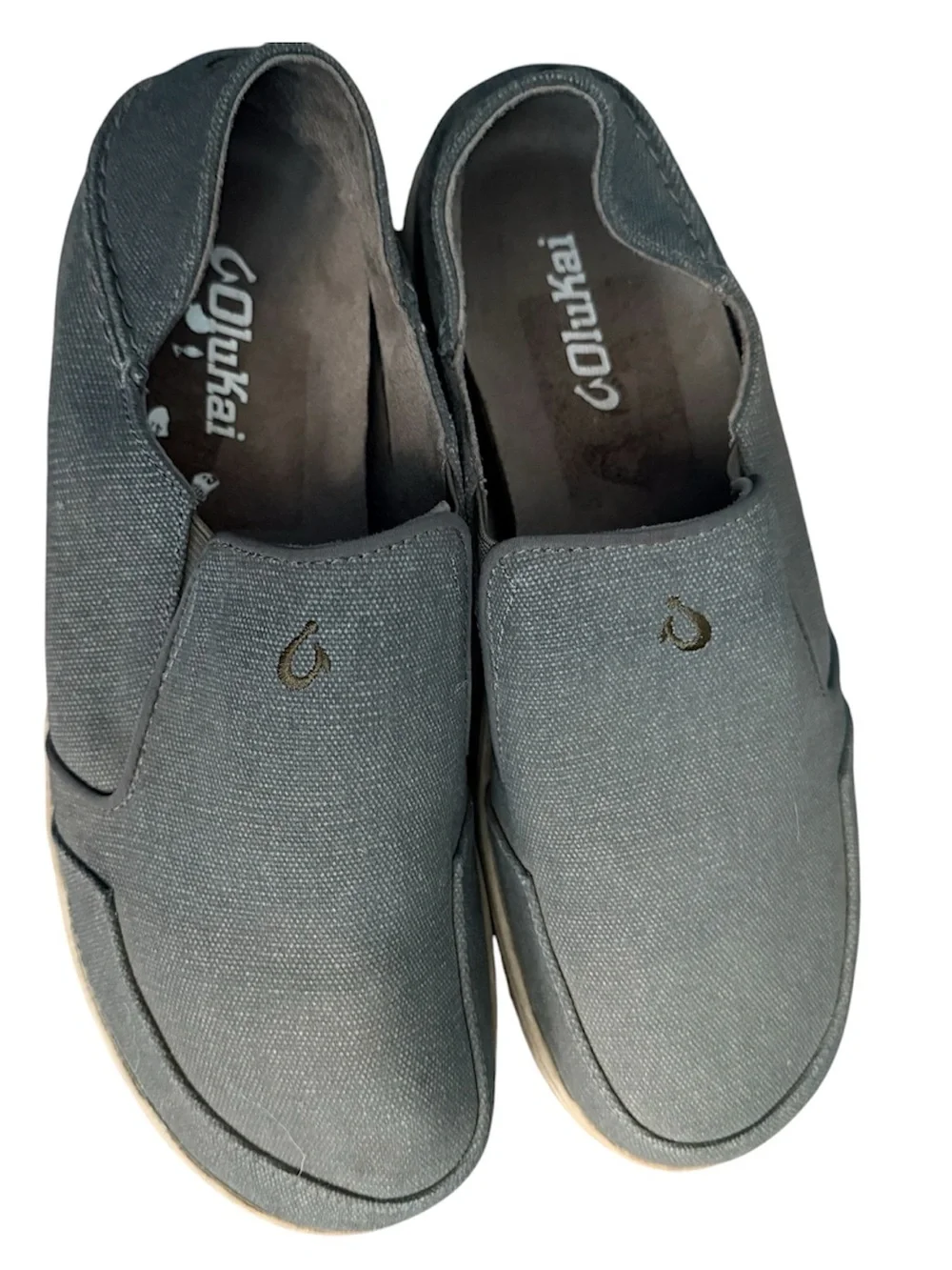 OluKai Mens Nohea Lole Shoes Gray Canvas Slip On Casual Size 8.5